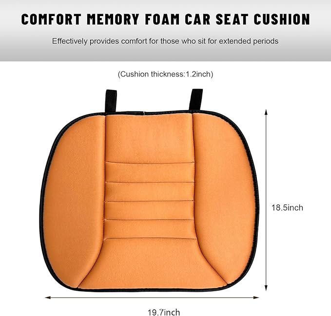 Sun Walker Car Seat Cushion, 1.2" Thick Memory Foam Auto Seat Protector Pressure Relief Pad, Nonslip Bottom Mat Comfort Driving Seats Cover for Truck SUV Sedan, Car Accessories (Orange)