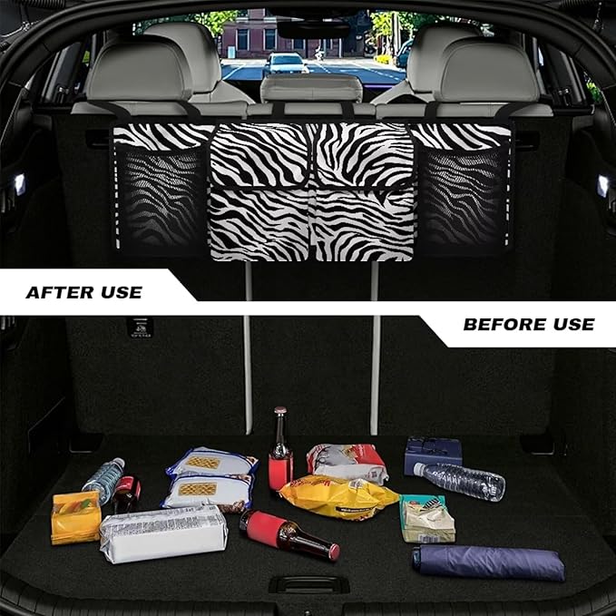 Trunk Organizer for Car, Car Organization Accessories Black Zebra Print Car Trunk Organizer for Sedan,Truck,Van, Frees Trunk Floor, Sturdy Space Saving Expert