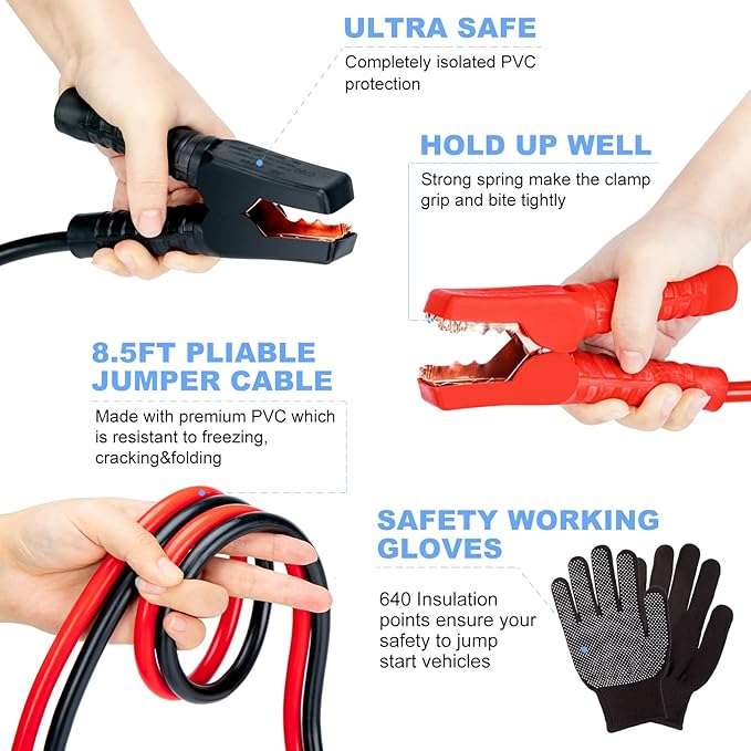 AUTODECO 98 PCS Roadside Car Emergency Assistance Kit with Portable Air Compressor Jumper Cables Safety Hammer All in One Pliers Tool Set（Orange）