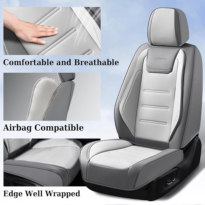 Coverado Car Seat Covers Full Set, Seat Covers for Cars, Front Seat Covers and Back Seat Cover Waterproof Leather Automotive Seat Cover, Universal Car Interior Protectors Cushion for Most Cars