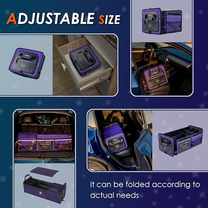 SugarFox 95L Large-Capacity Car Trunk Organizer Includes 26L Ice Pack, Fluorescent Constellation Design, Waterproof & Foldable with Adjustable Straps | For SUVs & Cars (Purple-M004)