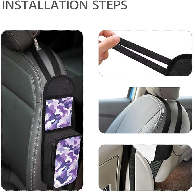 Purple Camo Car Seat Side Storage Organizer Front Seat Organizer Universal Car Storage Organizer, Car Interior Accessories for Women Men