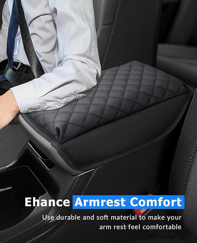INTGET Center Console Cover for Kia K4 Accessories 2025 2026 LX/LXS/EX/GT-Line/GT-Line Turbo Car Interior Leather Armrest Arm Rest Lid Cushion Pad Protector (Black Argyle with Pad, for 2025+ K4)