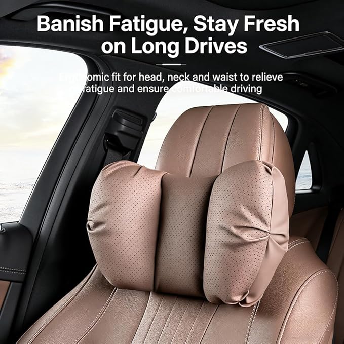 Car Neck Pillow & Lumbar Support for Lexus RZ 550e F Sport 2026+ Ergonomic Breathable Mesh Auto Seat Back Cushion Headrest,Brown-Lumbar Support