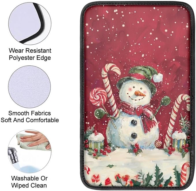 Horeset Christmas Snowman Candy Cane Universal Fit Auto Center Console Arm Rest Pad Car Armrest Seat Box Protection Fit SUV Sedan Truck