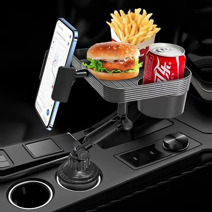 Detachable Car Cup Holder Tray with Food Tray, 360° Rotation - Multi-Purpose, Expandable Organizer and Accessories