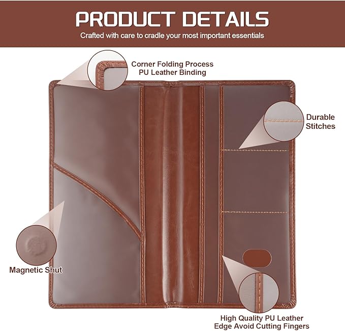 JUSTTOP 1Pack Car Registration and Insurance Holder,Car Document Holder for Cards License with Magnetic Shut,Vehicle Glove Box Car Organizer for Documents, Cards, License(Brown)