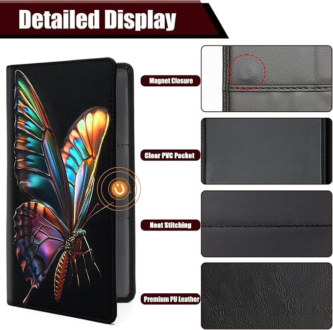 Car Document Holder with Magnetic Shut, Car Registration and Insurance Card Holder, Vehicle Glove Box Organizer Documents, Driver License, Auto Paperwork Organizer Wallet, Colorful Butterflies Pattern