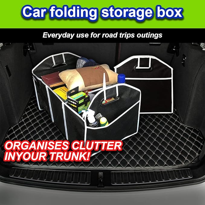 Car Trunk Organizer, Portable Foldable Waterproof Auto Storage Bag with 3 Compartments, Collapsible Cargo Trunk Groceries Organizer, Car Accessories Universal for SUV, Truck, Van, Sedan (Black2)