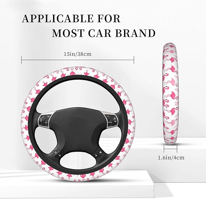 Flamingoes Art Pattern Universal Fit Steering Wheel Cover for Car, Truck, and SUV, Durable Steering Wheel Protection