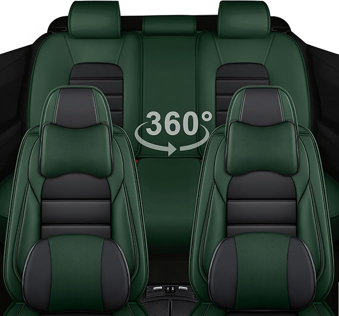 AREKA 5 Car Seat Covers for Subaru Crosstrek 2016-2026 Breathable Leather,Waterproof Car Seat Protectors with Comfort Headrest Pillows,Automotive Vehicle Cushion with Storage Pockets (Luxury,Green)
