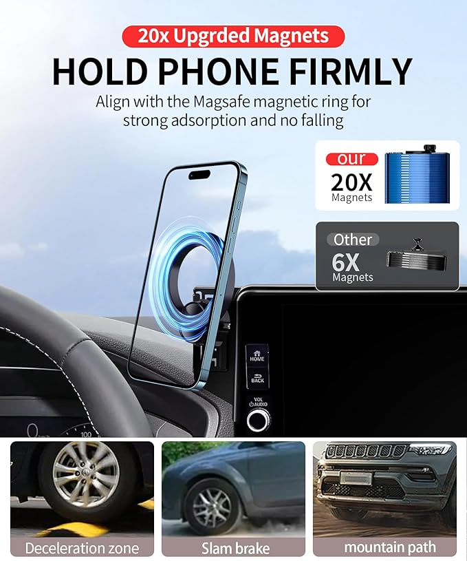 MaserWeller Car Phone Holder for Honda HR-V HRV 2023-2026 Accessories/CR-V CRV 2023 2024 2025 2026 Accessories 7/9-inch Screen Fixed Clip,Phone Mount Compatible with MagSafe, 360° Cell Phone Holder