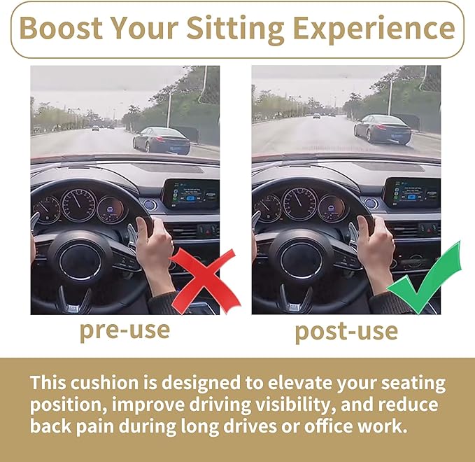ESMING Car Booster Seat Cushion with Adjustable Height for Short Drivers, Tailbone Pain Relief, Breathable Mesh Memory Foam for Truck SUV Office Chair 15.7x15.7x4.7 Inches - Gray