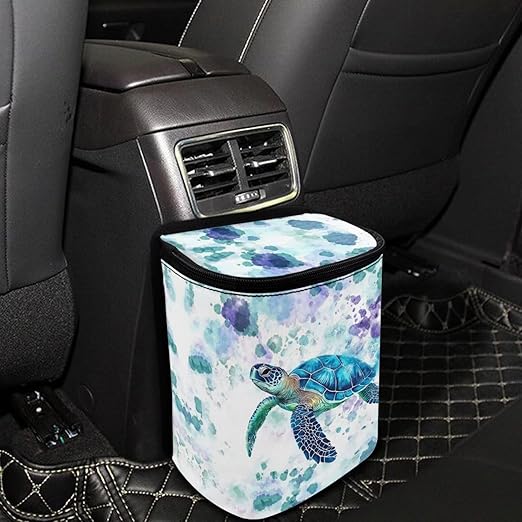 DISNIMO Tie Dye Sea Turtle Car Trash Can with Lid, Car Accessories Leak-Proof Waterproof Car Garbage Bin Collapsible Portable Car Storage Organizer Trash Bag for Car SUV Trucks