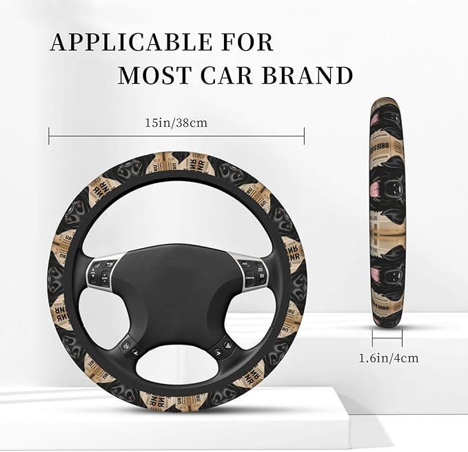 Black Labrador Art Dog Universal Fit Steering Wheel Cover for Car, Truck, and SUV, Durable Steering Wheel Protection