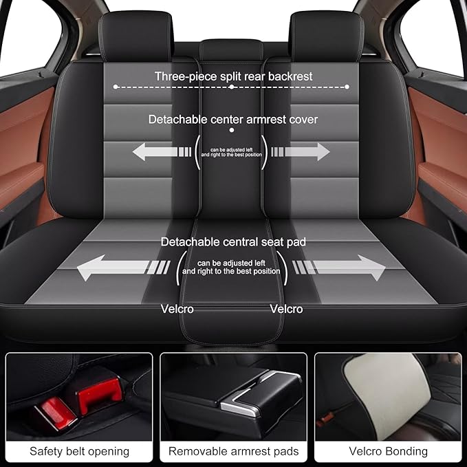 YORKNEIC Full Set Seat Covers Fit for Volkswagen VW Taos 2022 2023 2024 2025: 5 Seats Leather Car Seat Covers - Waterproof Car Seat Protector Compatible Airbag (Black & Grey)
