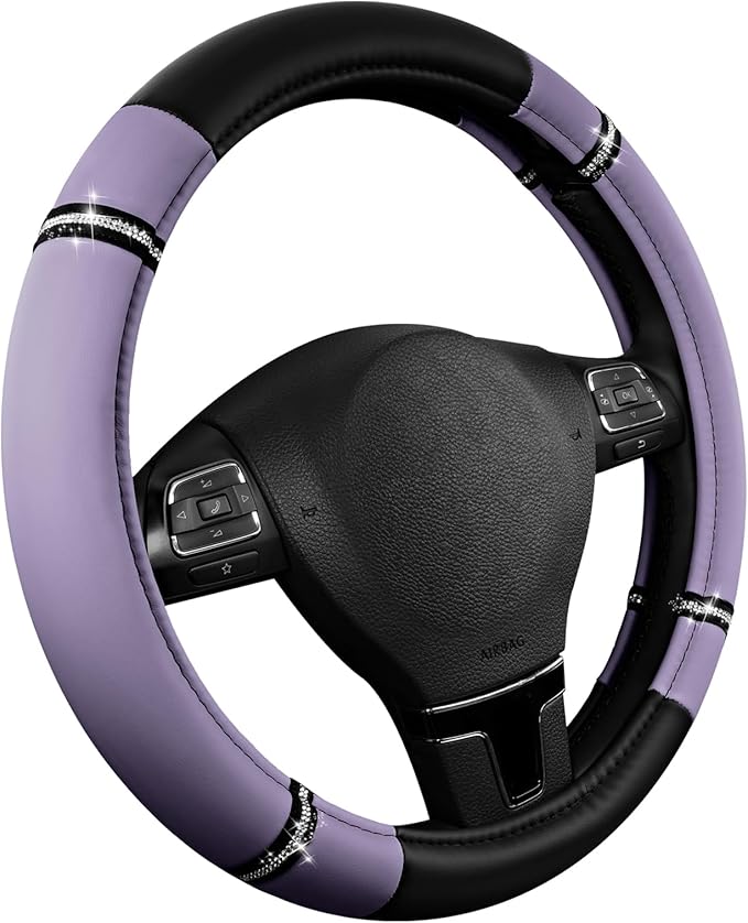 Road Comfort Leather Steering Wheel Cover – Premium Anti-Slip Car Steering Wheel Grip Cover – Universal Fit for 14.5”–15.5” Cars, Trucks & SUVs - Purple