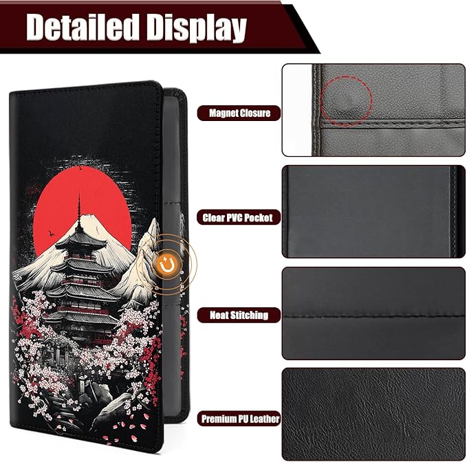 Car Document Holder with Magnetic Shut, Car Registration and Insurance Card Holder, Vehicle Glove Box Organizer Documents, Driver License, Auto Paperwork Organizer, Cherry Blossoms + Mount Fuji