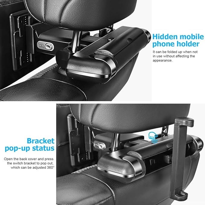Mandark Car Neck Pillow, Memory Foam Vehicles Adjustable Support Headrest Pillow with Hook ＆ Tablet Phone Holder Mount, Multifunctional Auto Interior Accessories, Universal for SUV RV Truck (Black)