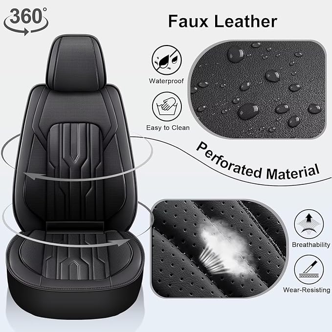 YORKNEIC Fit for Hyundai Sonata Seat Covers 2007-2025: Leather Waterproof Car Seat Covers Anti-Slip Protector 2 Front Set (2 Seats, Black)
