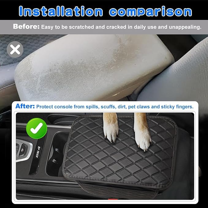 Center Console Cover Universal Armrest Cover with 2 Storage Bags Leather Car Middle Console Cover Arm Rest Cover for Car Interior Accessories Protector for Most Vehicle