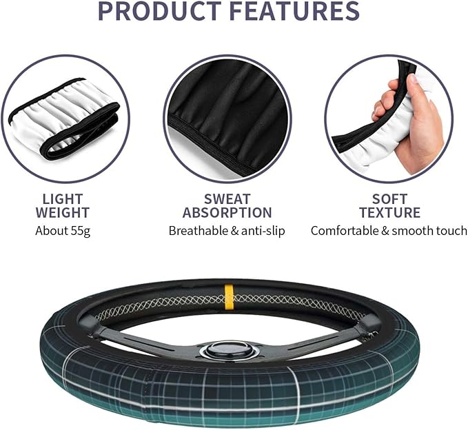 Dimensional Line Space Steering Wheel Cover. Car Decor,Anti-Slip,Sweat Absorption,Easy Carry, Universal 15 Inch