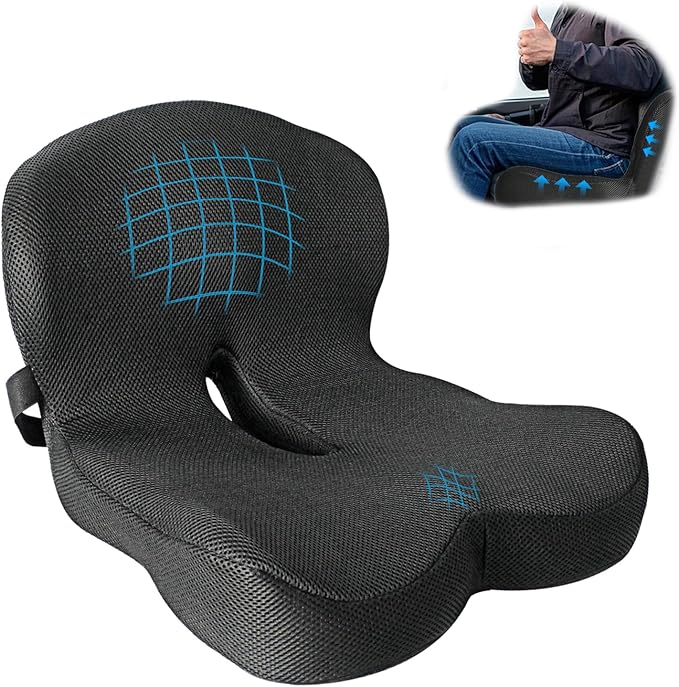 XZdream Memory Foam Seat Cushion,Office Chair Cushion with Lumbar Support for Back Pressure Relief, Car Seat Cushion with Adjustable Strap,Sciatica Pad Cushions for Car,Truck (Black+Mesh Cloth)