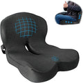 XZdream Memory Foam Seat Cushion,Office Chair Cushion with Lumbar Support for Back Pressure Relief, Car Seat Cushion with Adjustable Strap,Sciatica Pad Cushions for Car,Truck (Black+Mesh Cloth)