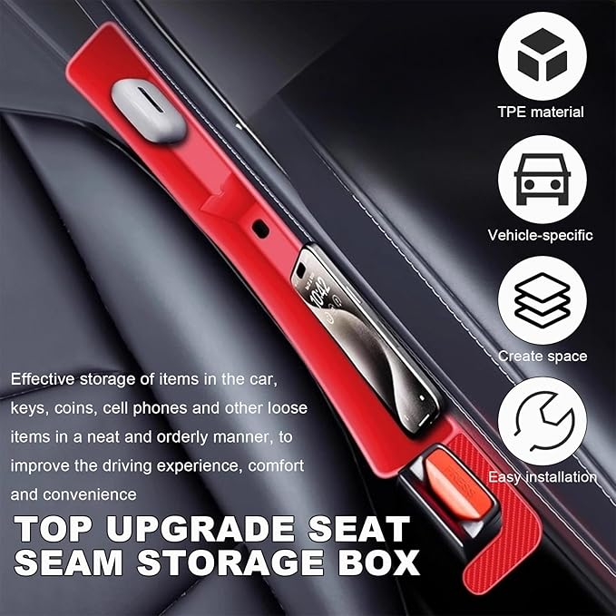 2PCS Car Seat Gap Filler, Automotive Seat Organizer Fill The Gap Between Seat and Console, Universal Car Gap Seat Storage for Phone Wallets and Keys, Car Accessories (Red)