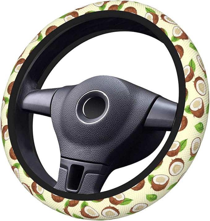 Coconut Yellow Steering Wheel Cover for Women Men Girls, Car Accessories Decor Thickened Anti-Slip Auto Steering Wheel Covers Protector Universal Fit 15 Inch for Cars, Truck, SUV