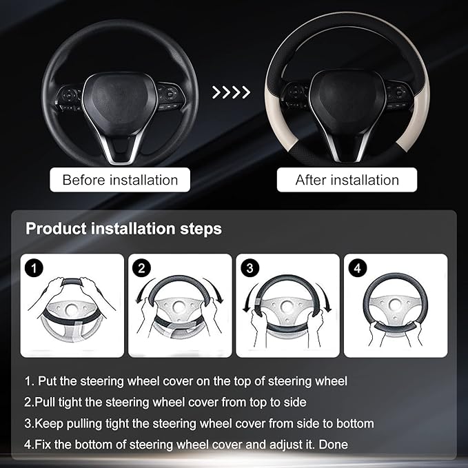 Auto Car Leather Steering Wheel Cover Anti Slip Wrap 15" (Beige)
