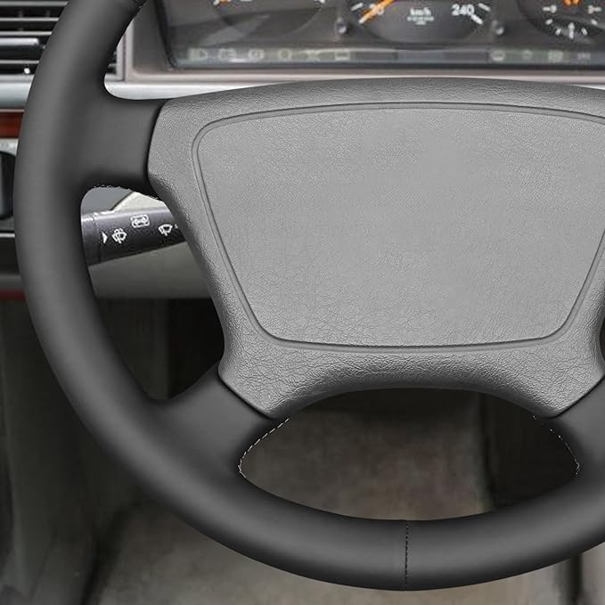 MEWANT Black Hand Stitch Steering Wheel Cover for C-Class W202 E-Class W210 W124 S-Class W140 1993-2000 Smooth Genuine Leather DIY Wrap Custom Fit Classic Car Interior Accessories