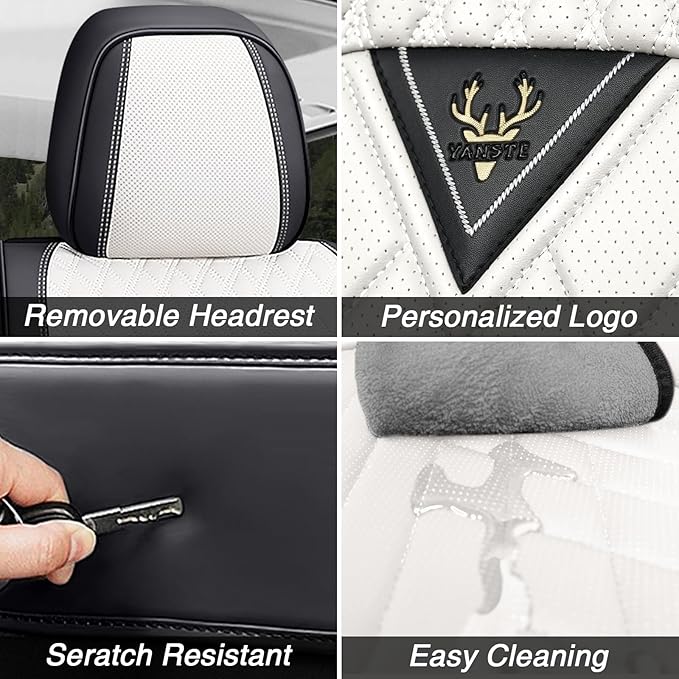 BYXN Car Seat Covers for Jeep Wrangler 2000-2026,Breathable Nappa Leather Car Seat Protector,Front Seat Cover with Pillow Automotive Seat Cushion with Airbag Compatible(Front Seats,Black-White)