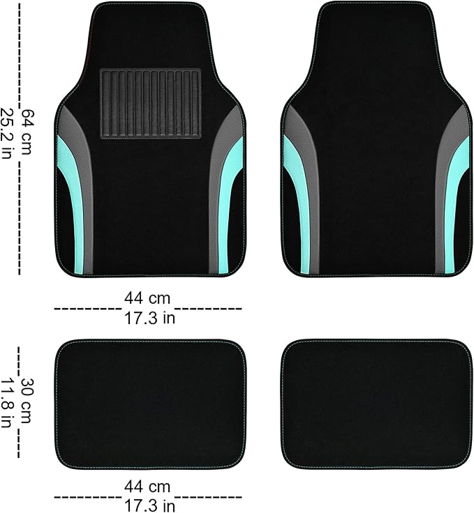 CAR PASS Leather Sporty Car Floor Mats Carpet, Universal Waterproof Automotive Floor Mat Fit for Sedans, Cars, Mid Trucks, Vans, SUV, Set of 4 (Black and Mint)
