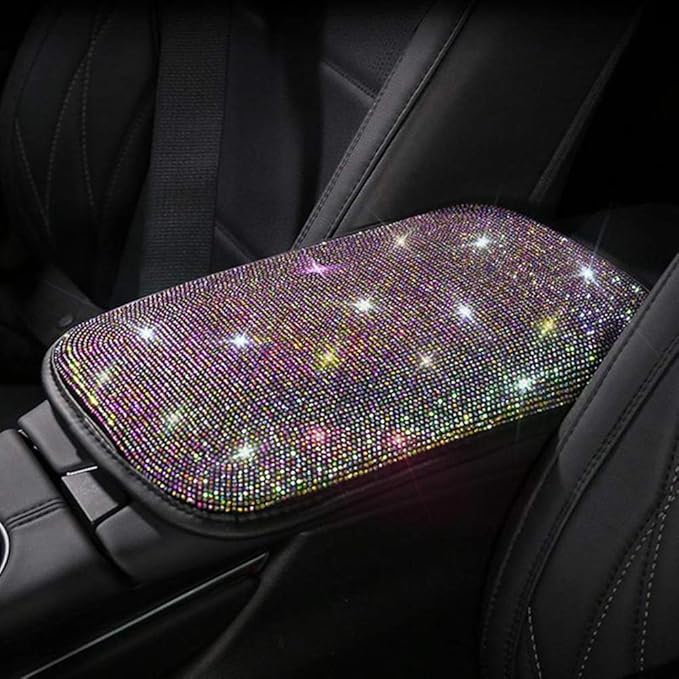 Bling Crystal Armrest Cushion,Universal Glitter Diamond Center Console Armrest Cushion Pad Automotive Interior Decoration Accessories Fits Most Cars