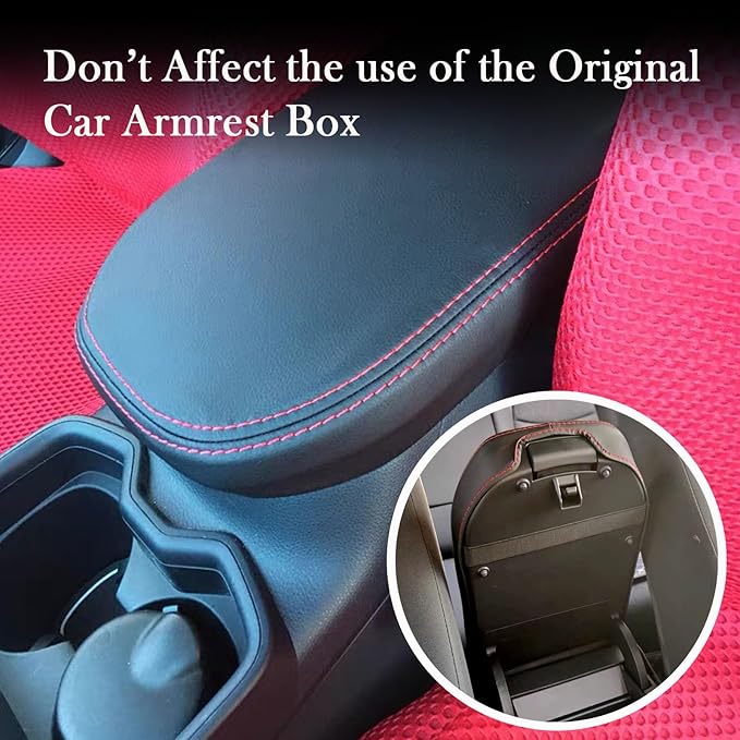 Car Armrest Center Console Covers for Toyota RAV4 Accessories 2025 2024 2019 2020 2021 2022 2023,PU Leather Middle Console Lid Cover Pad Protector(Red Line)