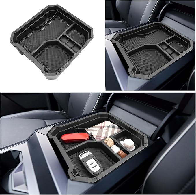 Ruiya 2024-2026 Cybertruck Center Console Organizer for Tesla Cybertruck Accessories ABS Material Double Layer Armrest Console Organizer Compatible with 2024 2025 2026 Tesla Cybertruck