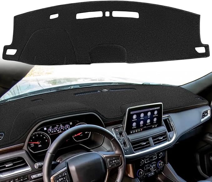 Dash Cover Mat Custom Fit for GMC Yukon/Yukon XL/Chevy Chevrolet Tahoe Suburban with Light Sensor with FCA,w/o Head Up Display w/o Speaker Dashboard Pad Cap Carpet Protector K319A (Black)