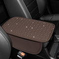 wuyaoyao Bling Car Center Console Cover, 11.81"×7.87" Leather Auto Arm Rest Cover Protector with 2 Storage Bags, Vehicle Crystal Rhinestone Armrest Cushion Pad, Interior Car Accessories (Coffee)