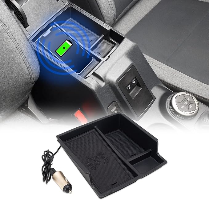 IAG I-Line Armrest Organizer w/Wireless Phone Charging Pad for Ford Bronco 2021-2024 2/4 Door (Not Sport)