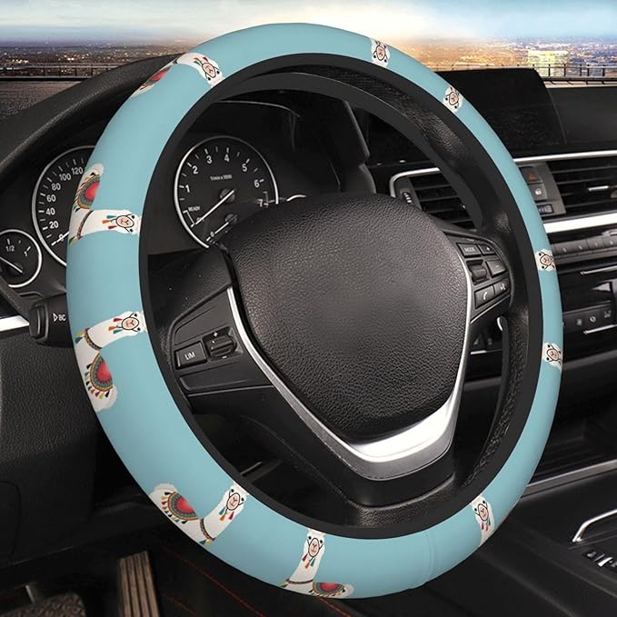 Neoprene Steering Wheel Cover Llama Pattern Car Steering Wheel Cover Universal Fit for Most Cars