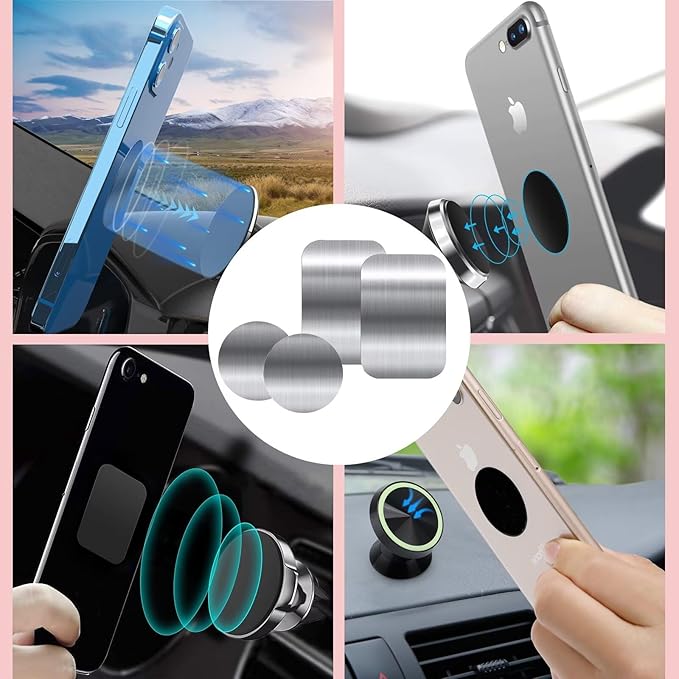 Adhesive Thin Metal Plates(Compatible with Magnetic Mounts),4 Piece Metal Plates for Phone Case(2 Rectangle and 2 Round) S-07N(Silver)