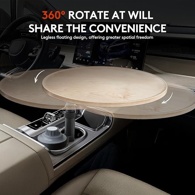 Ymipre Car Desk for Laptop & Car Table Tray, Height-Adjustable 360° Rotating Wood Car Laptop Mount, Cup Holder Table, Steering Wheel Tray, Compatible with Tesla & Most Vehicles