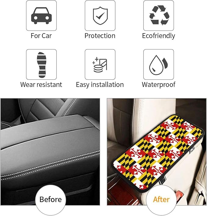 DORKEIXIA Maryland Flag Auto Center Console Armrest Pad Universal Car Center Console Cover Seat Box Cover for Sedan, Van, SUV, Truck Car Accessorie