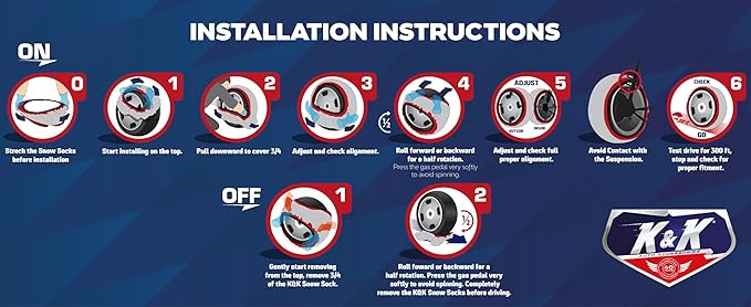 K&K Auto Snow Socks for Tires – Pro Series for Ultimate Grip Approved Snow Chain Alternative Traction Device – Tire Sock for Car SUV Van Minivan – Winter Travel Accessory Emergency Kit – XL (2pcs)
