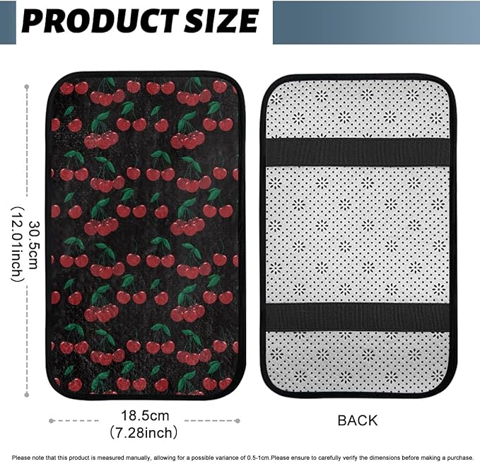 CLOHOMIN Cherry Car Center Armrest Console Cover Cute Auto Center Console Cushion Pad Soft Flannel Car Accessories
