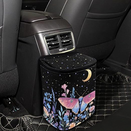 Butterfly Daisy Print Car Trash Can with Lid Cars Trash Bag Bin Hanging Waterproof Garbage Cans Leak Proof Vehicle Trash Can Multipurpose Storage Container for Back Seat