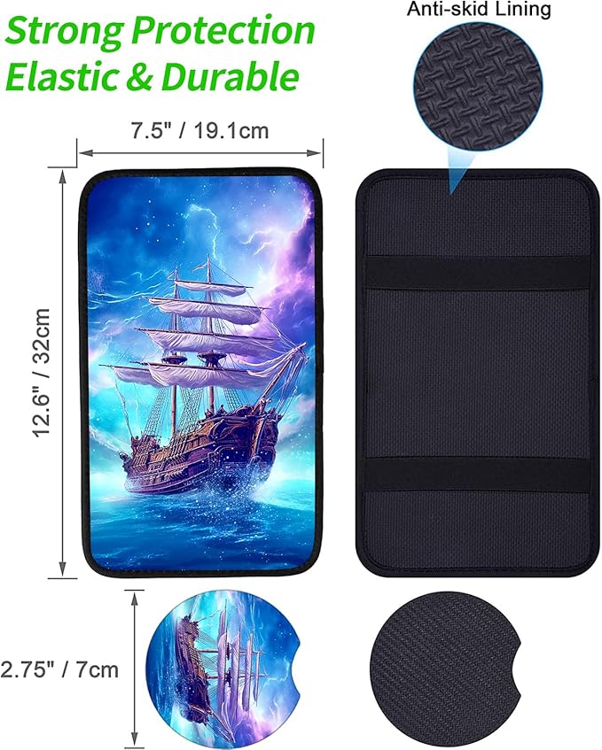 JANENFNA Car Armrest Cover Pads Universal Fashion Cute Auto Center Console Armrest Cover Pad with 2PCS Car Coasters Soft Waterproof Car Armrest Seat Protector for Women,Purple Ship