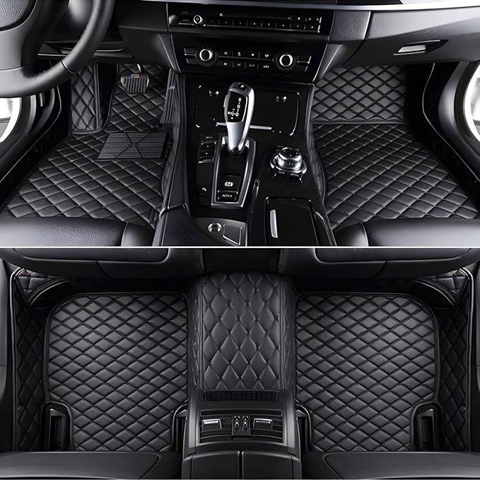 Custom Leather Car Mats, Vehicle-Specific Fit All-Weather Floor Mats, 100% Waterproof Anti-Slip Durable Protection for SUV Truck Sedan, Precision Tailored Protection (Black)