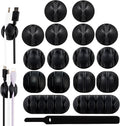 Adhesive Cable Clips Organizer 16 Pack Black Cord Holders for Desk Under Computer, Strong Sticky Wire Management Clips for Home Office TV Car Mouse Nightstand Accessories